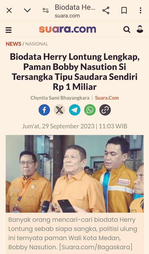 Net +62 tolong dong dikoreksi, apa saya yang salah 🙈😁 Ini pamannya Bobby Nasution bukan ?? suara.com/news/2023/09/2…