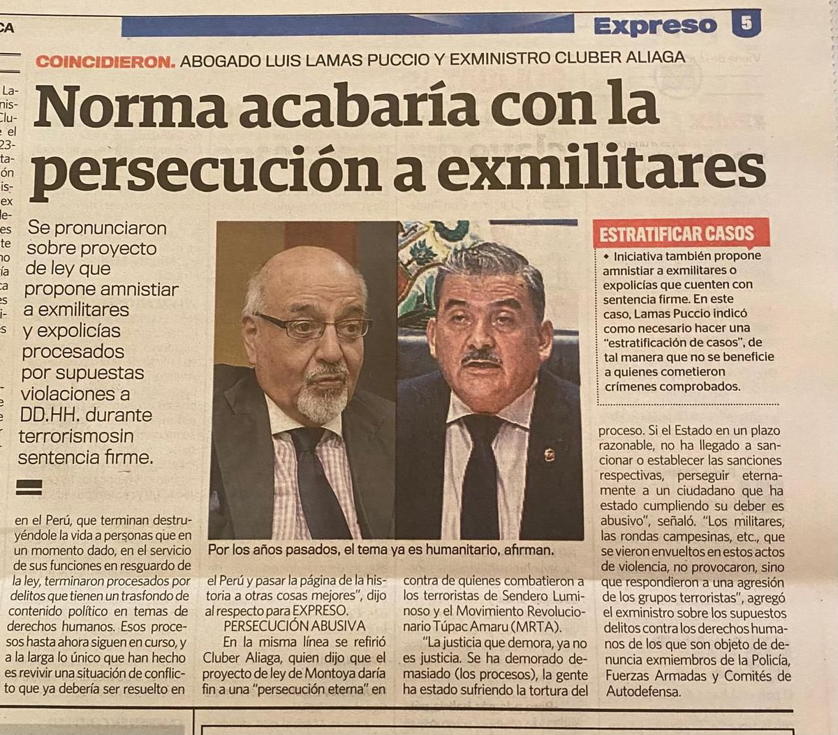 En línea con lo expuesto en el @ExpresoPeru, nuestro Proyecto de Amnistía representa un paso crucial hacia el cese de una 'persecución eterna' dirigida a aquellos que combatieron el terrorismo y protegieron los intereses de nuestra nación. 🤝

🔗 Ver Proyecto: