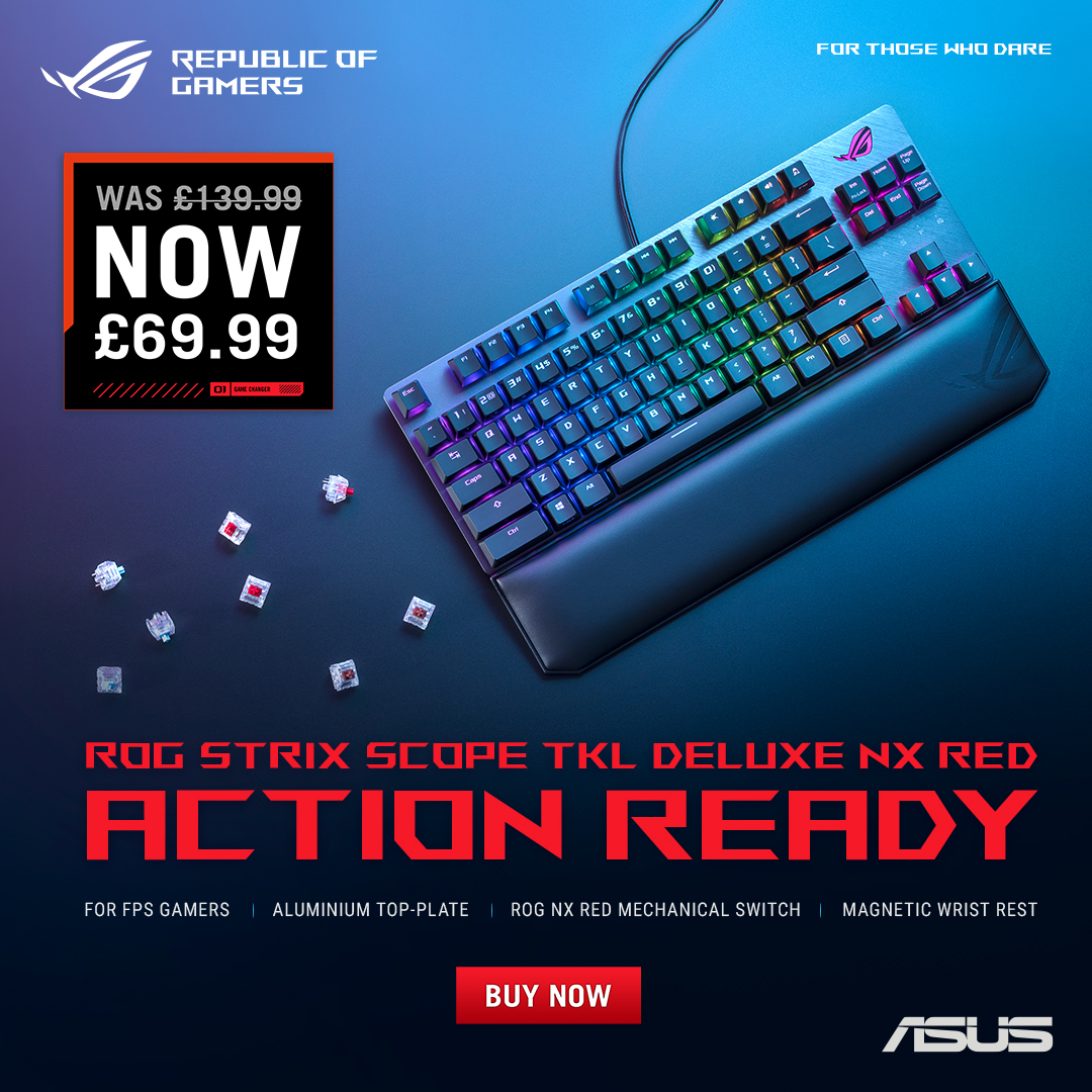 Looking for a new gaming keyboard? 50% OFF the ASUS ROG STRIX SCOPE TKL DELUXE NX Red Mechanical Keyboard! 😱 🔥 SHOP NOW > tinyurl.com/2rsk2ppe @ASUS_ROGUK #gaminggear #custompcbuild #explore #gamerpc #gamingsetup #gamergirl #gamingpc #pcgaming #gaming #asus