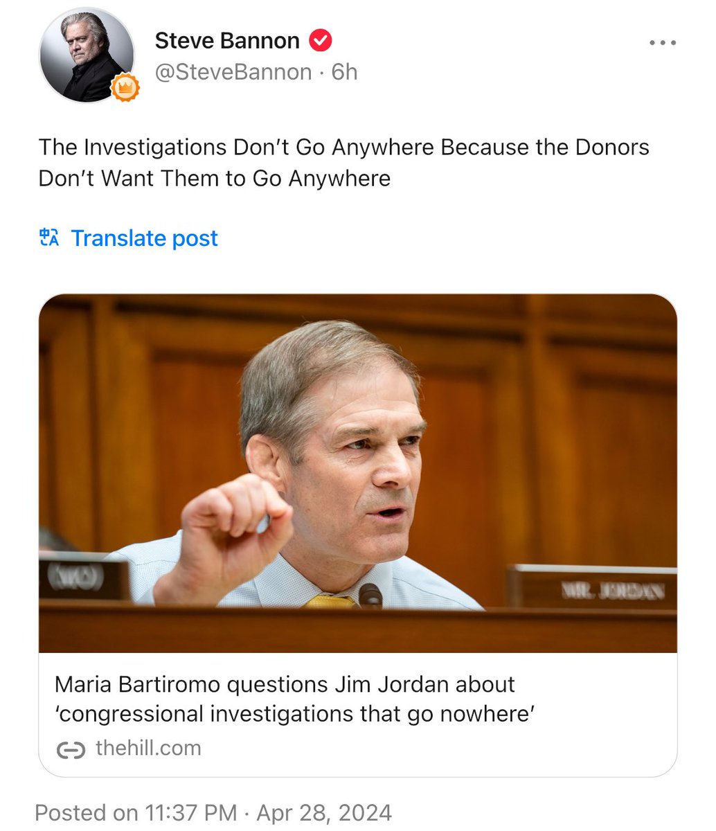 The Investigations Don’t Go Anywhere Because the Donors Don’t Want Them to Go Anywhere thehill.com/homenews/house… @Jim_Jordan @SpeakerJohnson