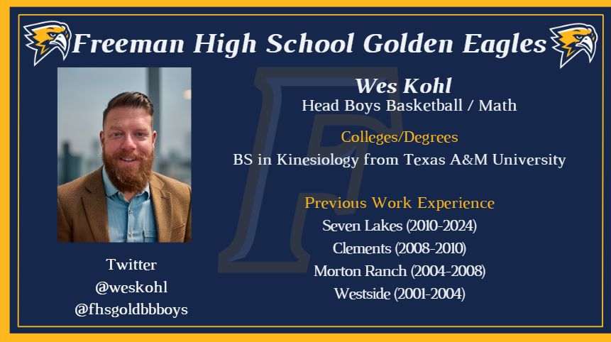 We are so excited to have Coach Kohl join our staff. We are so lucky to have you at FHS in the classroom and in the gym.