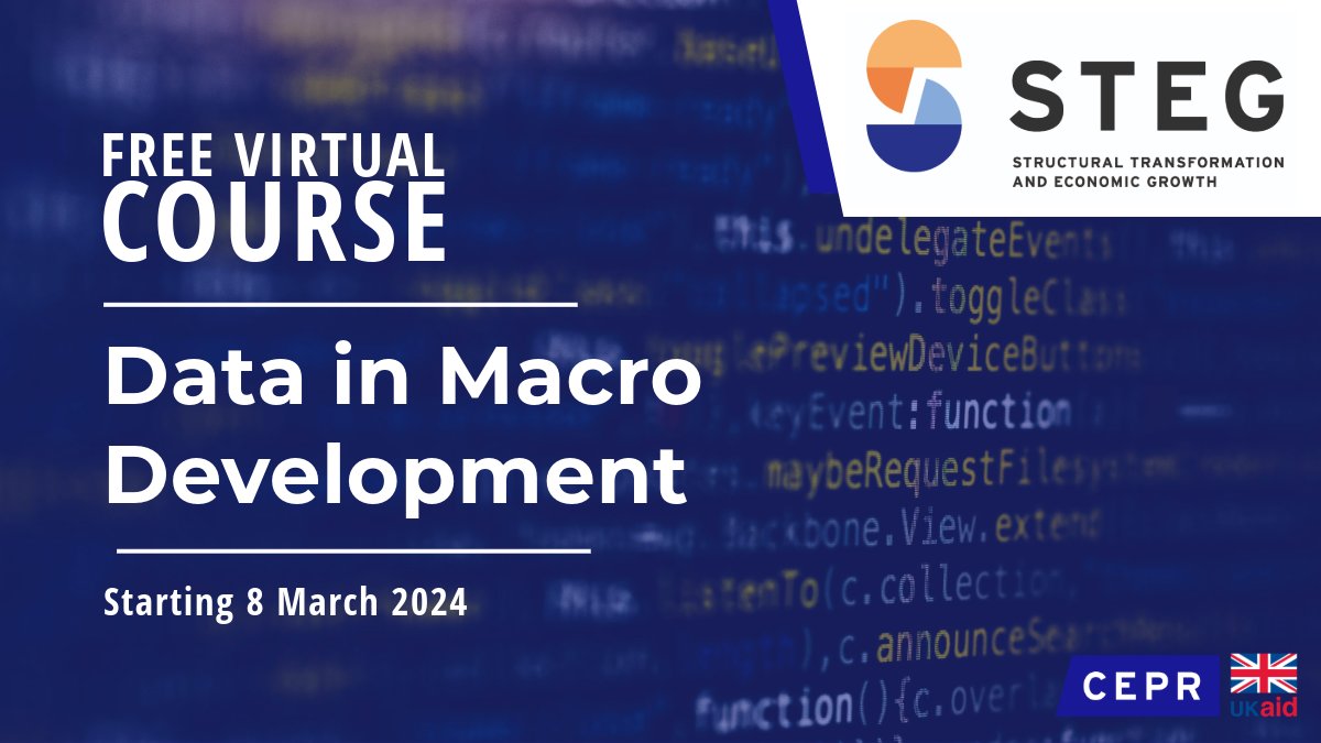 📈 Join the seventh lecture of the #STEGVirtualCourse @cepr_org this Friday (May 3rd at 4pm BST) - 'International Trade Data' with @davidgatkin. Register here: cepr-org.zoom.us/webinar/regist…