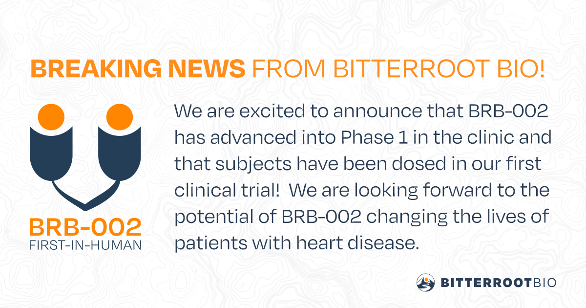 Curious to learn more about our First-in-Human Study of BRB-002? Check out our press release here: brbio.com/bitterroot-bio…
#BitterrootBio #BRB002 #FirstinHuman #heartdisease #cardiovascular #drugdevelopment