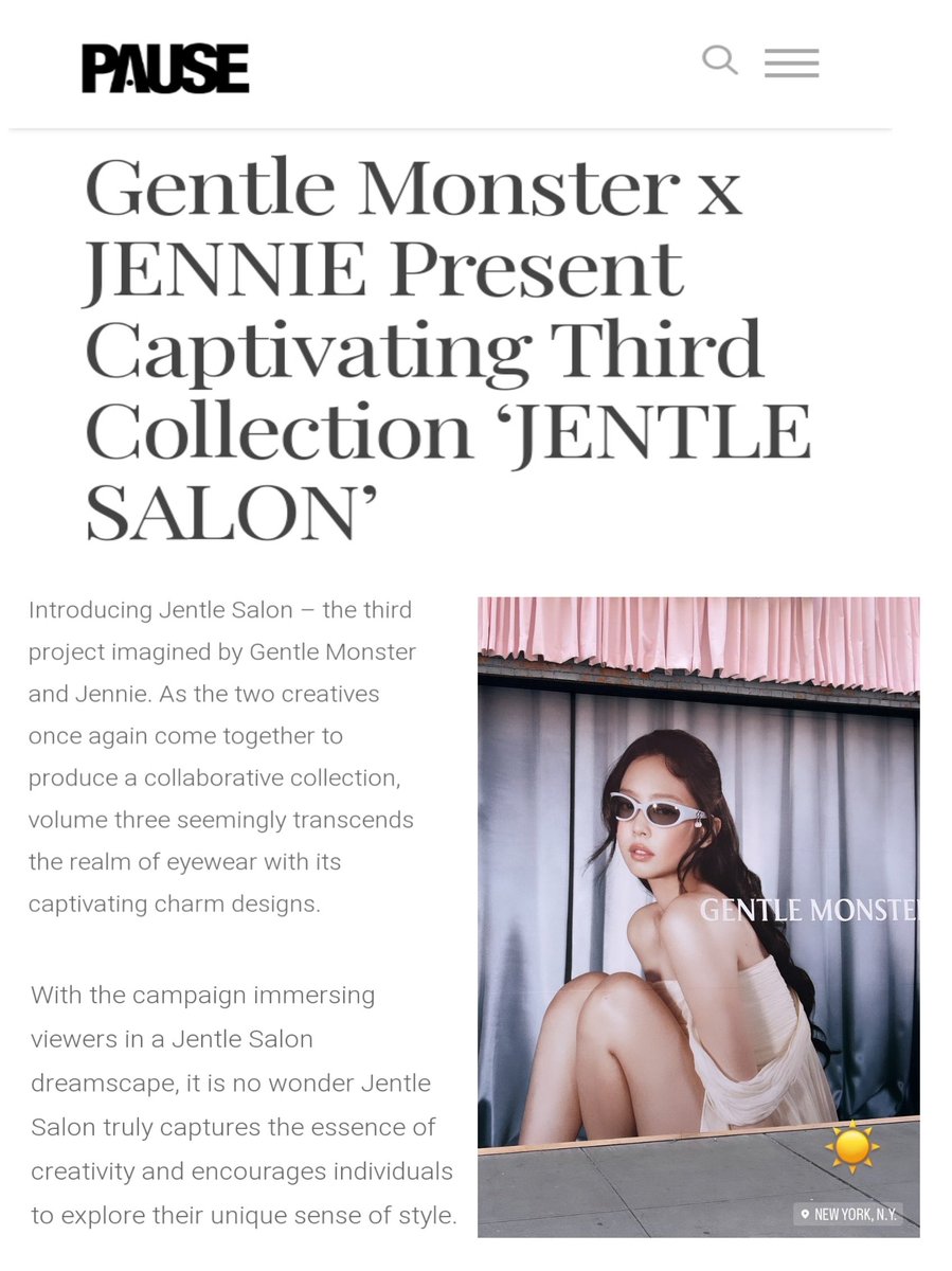 PAUSE Magazine 🇬🇧 | Gentle Monster x JENNIE Present Captivating Third Collection 'JENTLE SALON' 'it is no wonder Jentle Salon truly captures the essence of creativity and encourages individuals to explore their unique sense of style.' 📎pausemag.co.uk/2024/04/gentle…