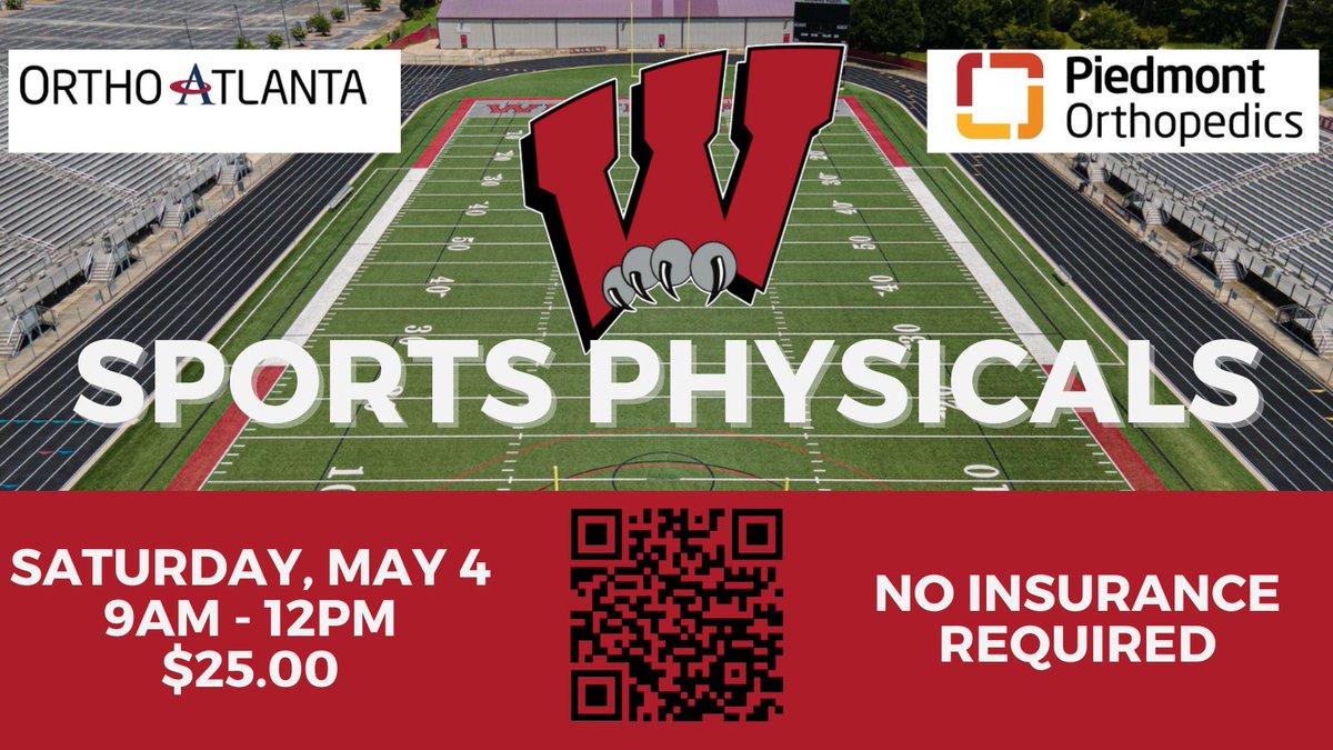 WHS will be offering sports physicals for the 2024-2025 school year on Saturday, May 4 from 9am-12pm. Physicals are sold exclusively on GoFan for $25. Physical appointment times are 9-10am, 10-11am, 11am-12pm. There are no walk ups. Only a limited amount of physicals will be sold