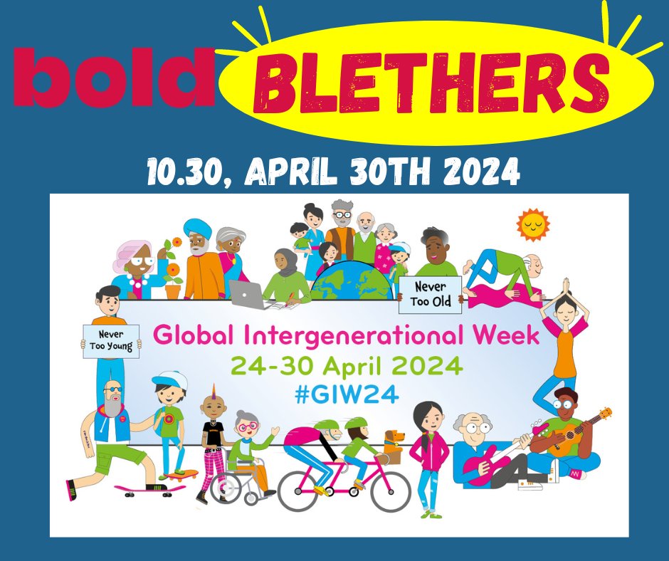 To celebrate Global #Intergenerational Week #GIW24 please join us for a wee bold Blether tomorrow 30th April, 10.30-12pm. bold Partner Alec Thompson-Miller will chat about his #Intergenerational guide & the power of connection between older & younger people. Zoom link in yr inbox