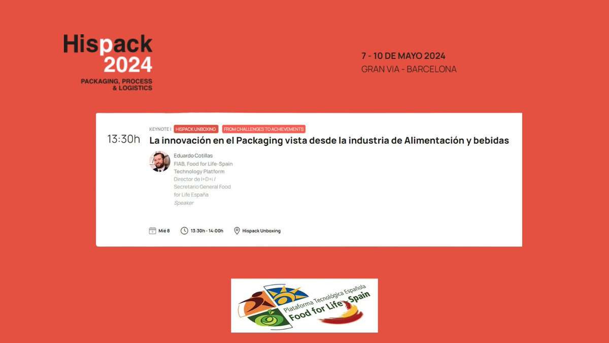 🗣️ El 8 de mayo, @EduardoCotillas, Secretario General de @Food4LifeSPAIN, participará en @Hispackbcn 📢 Como colaboradores de #HISPACK, en #Food4LifeSpain ponemos a disposición de nuestros socios/as una invitación gratuita a la feria: forms.office.com/e/GPMWEgRRRm 👏🏻 ¡Os esperamos!