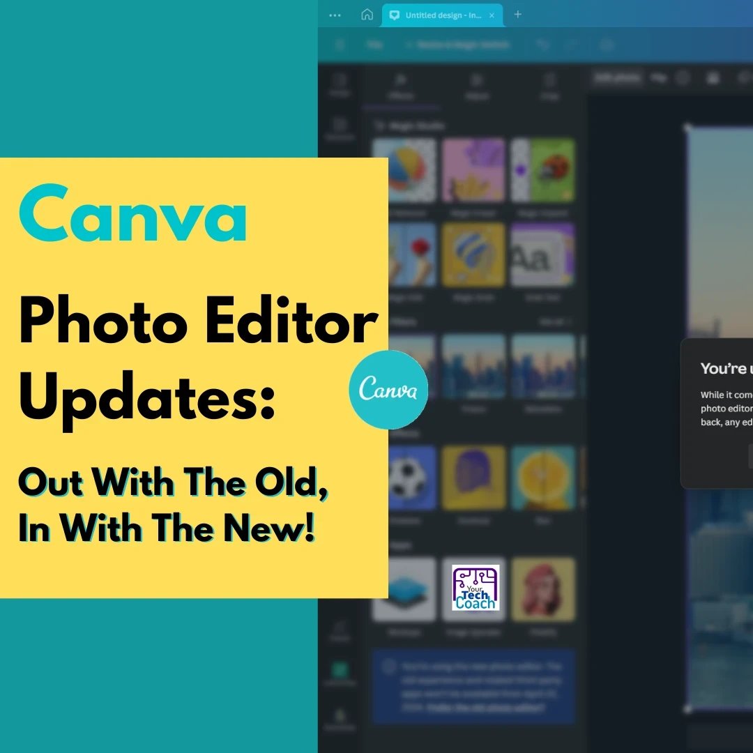 Big changes are coming to Canva's photo editor! The old editor is going away, and a brand new editing experience is taking over. 

youtube.com/watch?v=ItvA7f…

#CanvaPhotoEditorUpdate, #Canva2024,  #YourTechCoach, #CanvaTips, #learnsomethingnew
