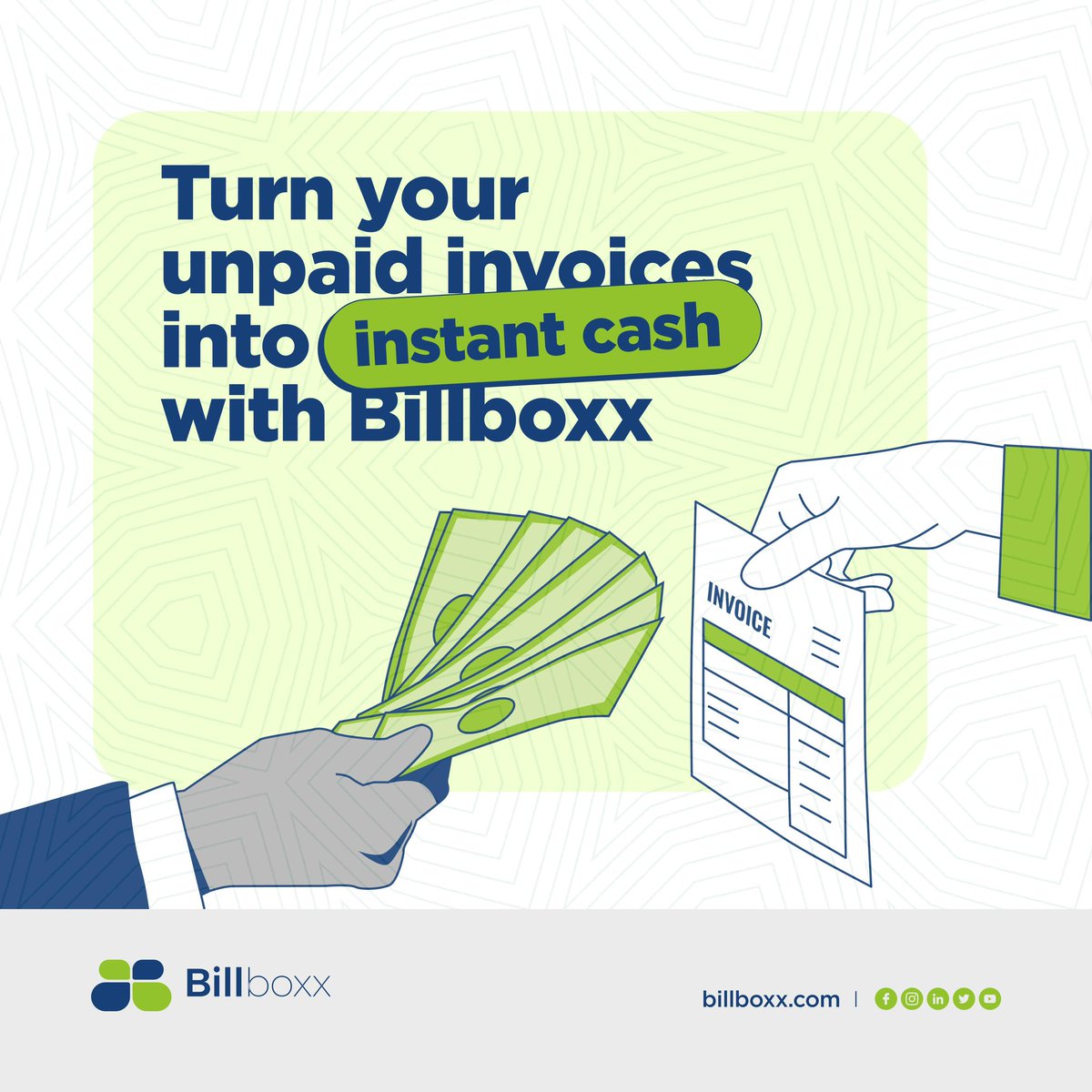 Are you drowning in unpaid invoices?💸 
Don’t let them hold your business back! 

With Billboxx, you can access credit against delayed invoices, unlocking the working capital you need to fuel growth. 

 #BusinessGrowth #CashFlow #InvoiceManagement #invoicefinancing #billboxx #sme