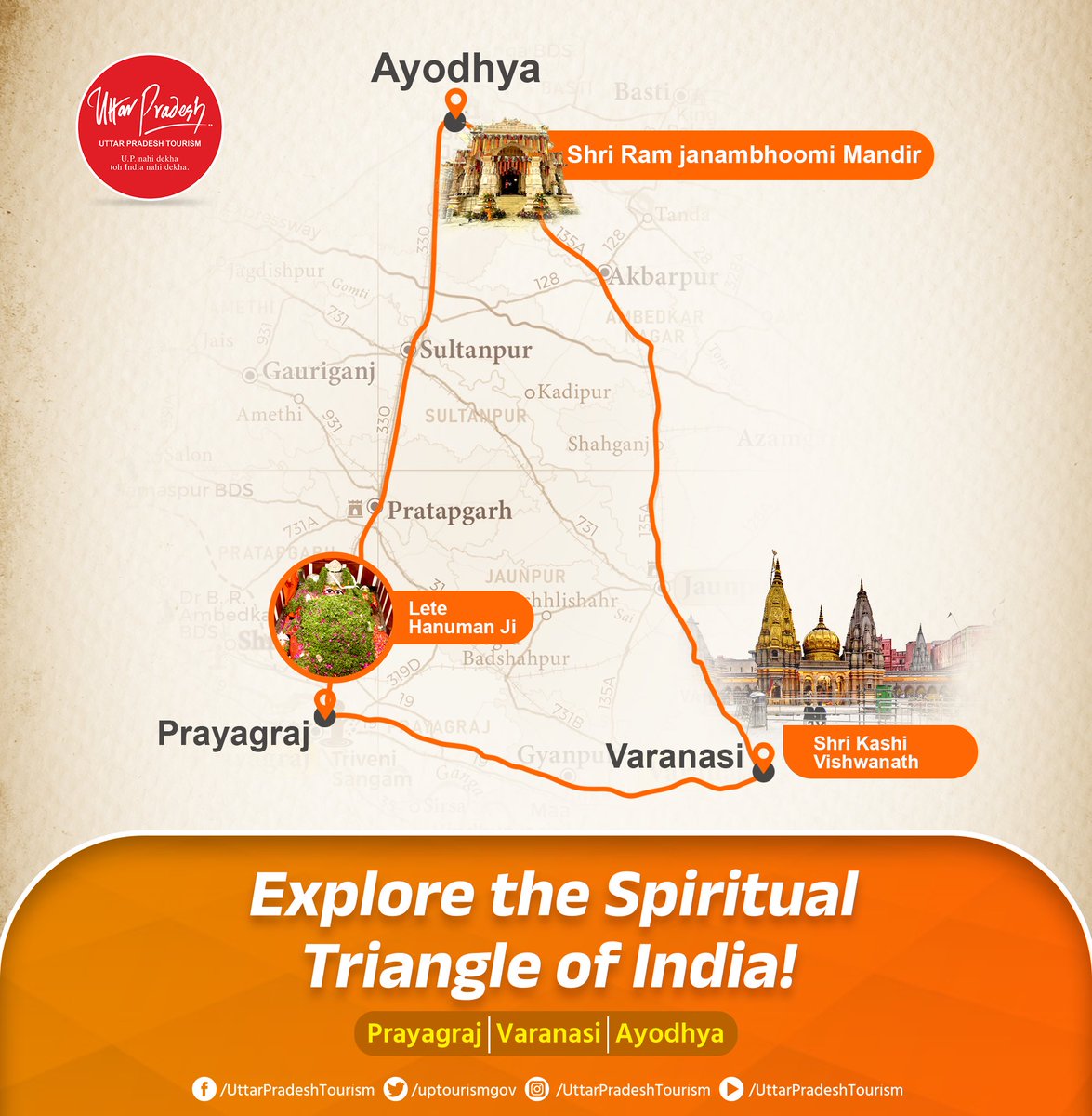 Feel the spiritual rhythm of India's trio: #Prayagraj, #Varanasi, & #Ayodhya. These ancient hubs brim with devotion, offering an unforgettable pilgrimage. Immerse in India's soul! #UPTourism #UttarPradesh #SpiritualTourism #ReligiousTourism @MukeshMeshram