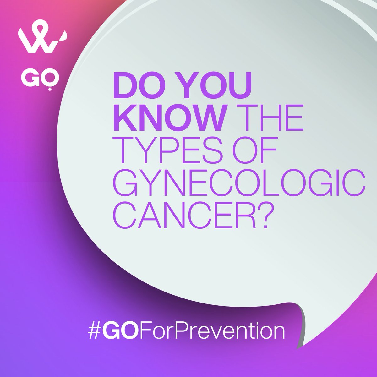 Do you know the main types of gynecological cancers? 🩷 Cervical cancer 🩵 Vaginal cancer 💙 Ovarian cancer 💜 Vulvar cancer 🧡 Uterine cancer You know your body best. If you think something might be wrong —don’t be afraid to ask your doctor. #NoStigmainGO