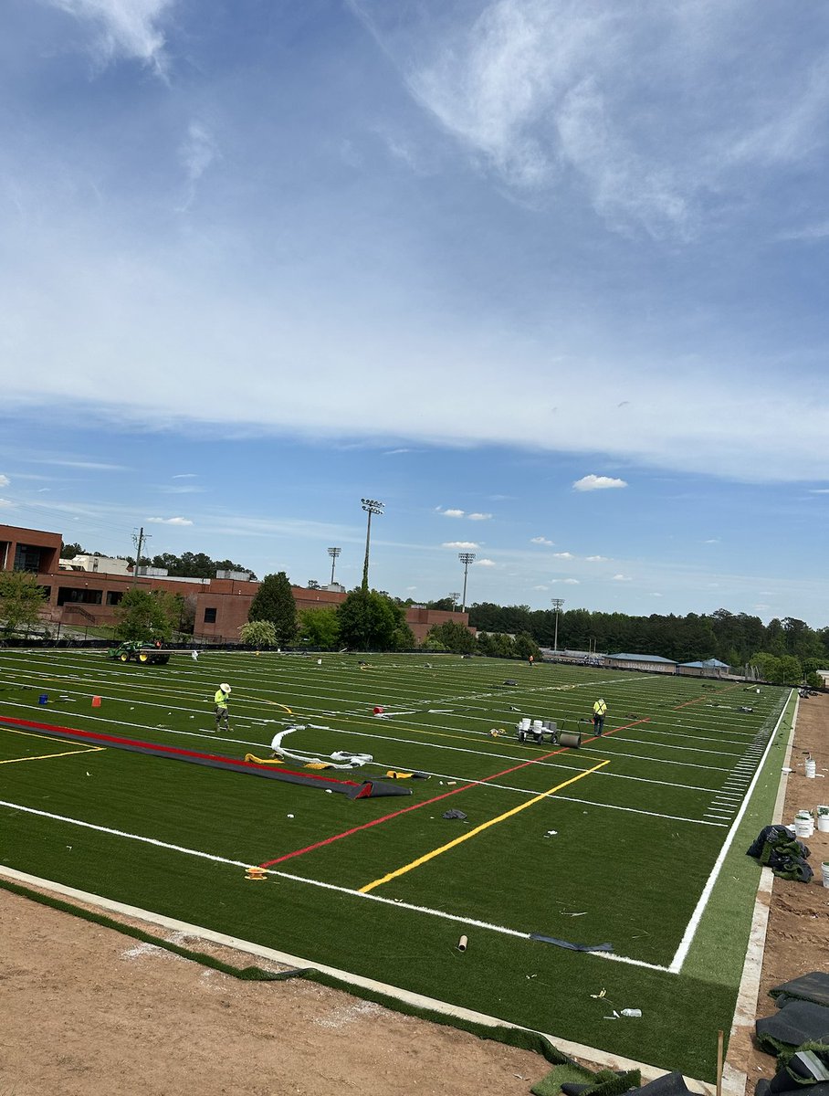 Infill and turf install are finishing up on five practice fields for Fulton County Schools. Pictured below are the practice fields at Milton High School, Langston Hughes High School, and Westlake High School.