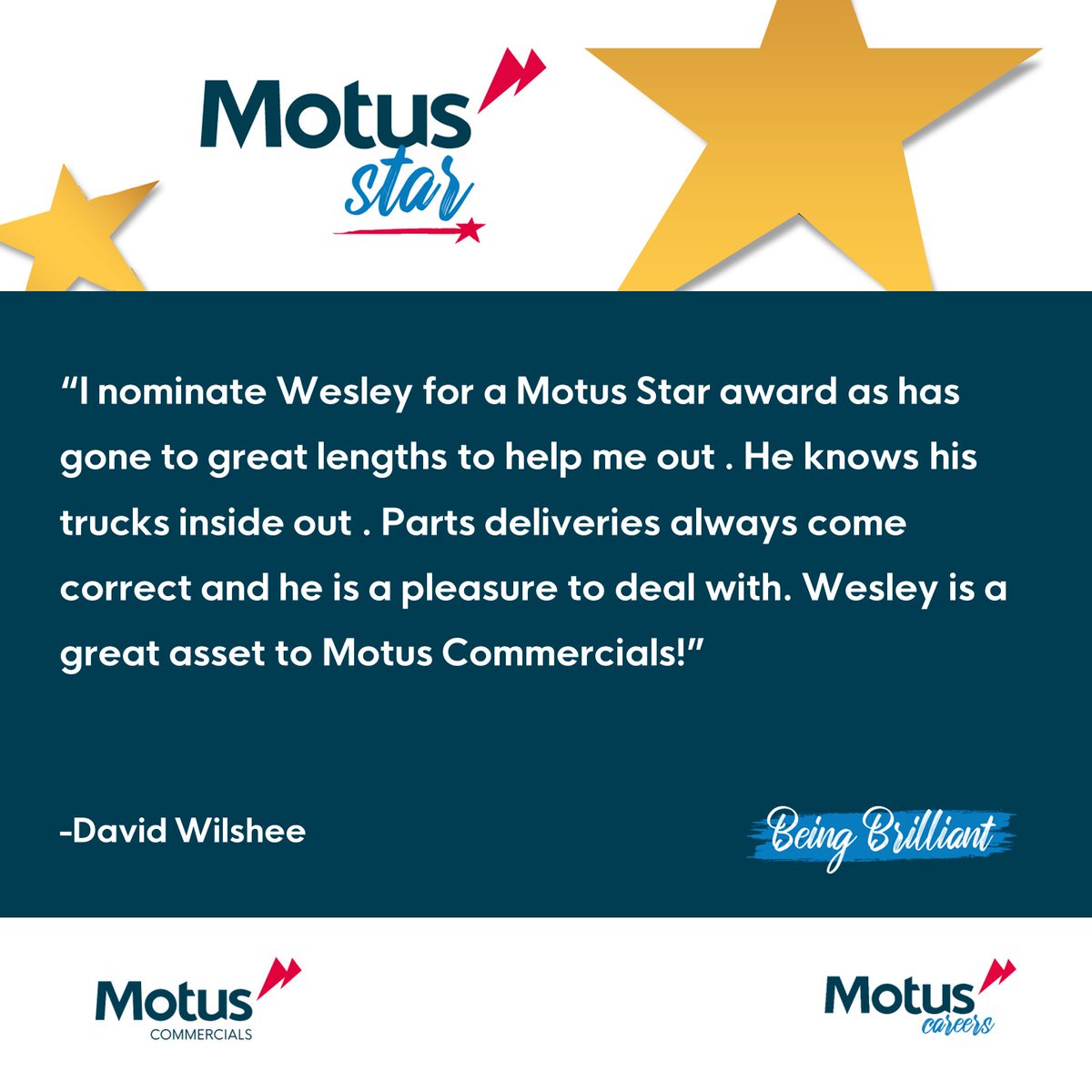 Let's start the week with a STAR! ⭐ Congratulations to Wesley, from Motus Commercials Derby, for this fantastic Motus Star nomination! 𝗙𝗶𝗻𝗱 𝗼𝘂𝘁 𝗺𝗼𝗿𝗲 𝗮𝗻𝗱 𝗻𝗼𝗺𝗶𝗻𝗮𝘁𝗲 𝘆𝗼𝘂𝗿 𝗠𝗼𝘁𝘂𝘀 𝗦𝘁𝗮𝗿 ➡️ loom.ly/j41MT_s #MondayMotivation #MotusCommercials