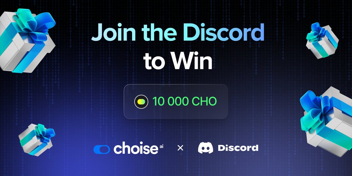 Join the Discord to Win We plan to make 5 giveaways in Discord during the month👀 Prize 🏆: 10,000 $CHO How to Participate: - Follow @ChoiseAi - Tag 3 friends - Like + RT - Join our Discord discord.gg/choiseai Deadline: 48 hours Stay tuned and enjoy unique content!