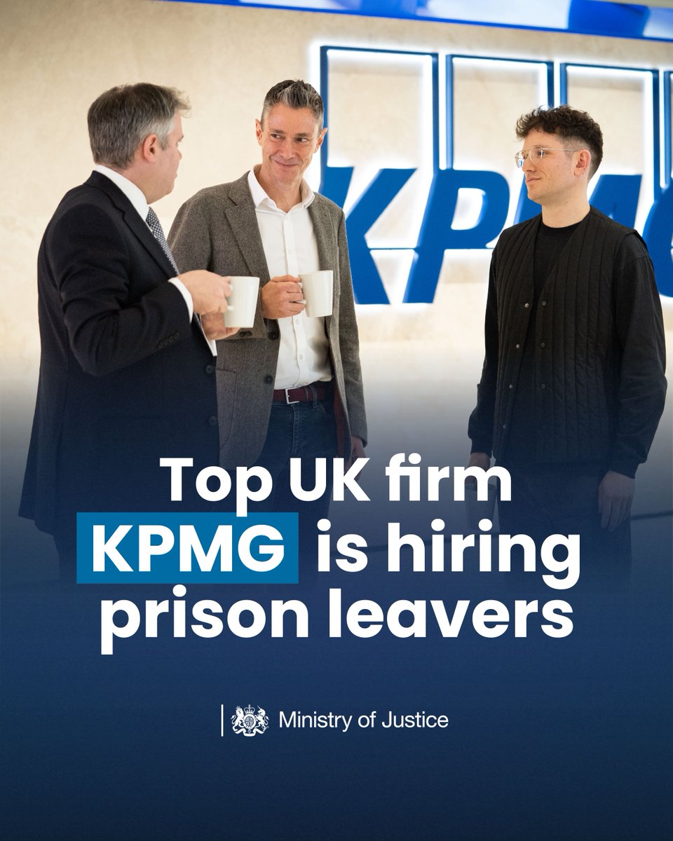 From prison to Canary Wharf. KPMG UK has employed their first cohort of prison leavers as part of a government collaboration to encourage businesses to employ ex-offenders. Find out more: gov.uk/government/new…