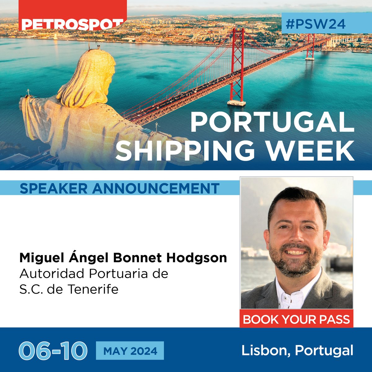 Miguel Angel Bonnet Hodgson, Commercial and Business Developer at the Autoridad Portuaria de Santa Cruz de Tenerife. Puertos de Tenerife will be speaking at Portugal Shipping Week taking place in Lisbon 6-10 May 2024. Register➔ lnkd.in/ezfMeS_Z #PSW24 #SES24 #Portugal