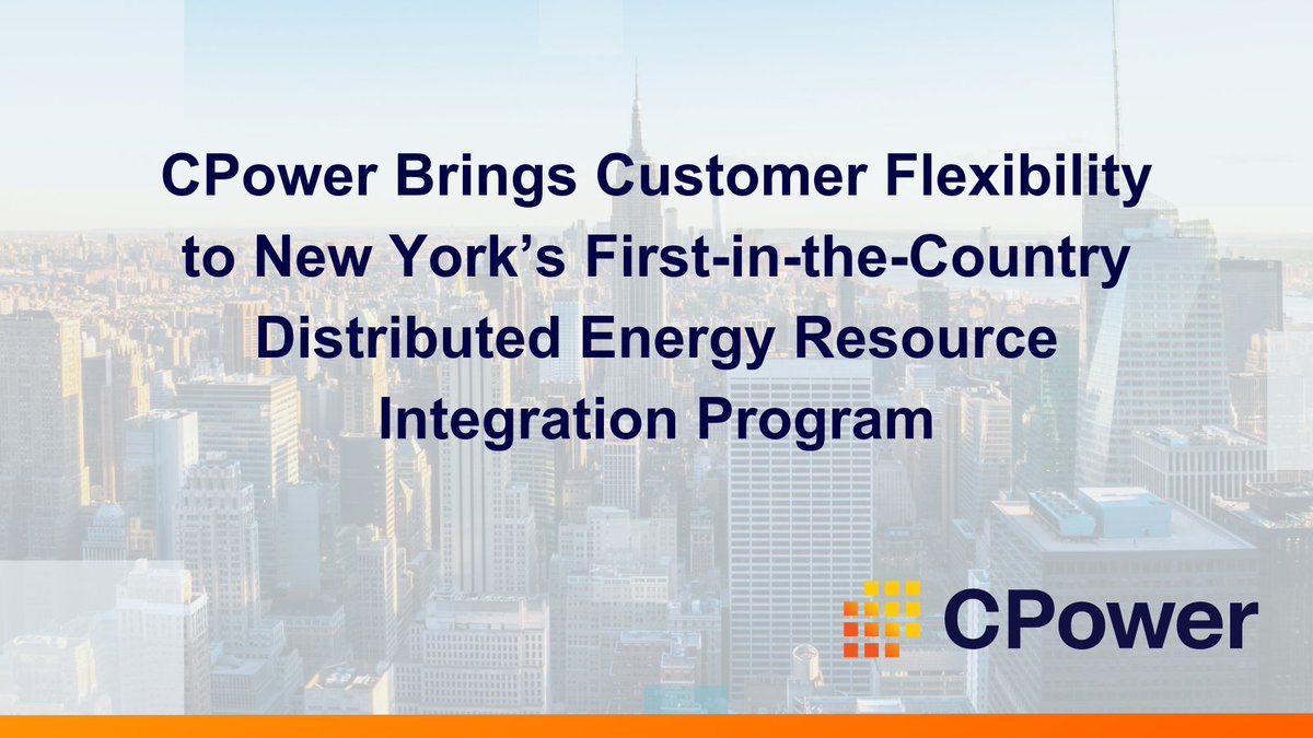 CPower is the first registered aggregator for #NewYork’s first-in-the-country #DER Participation Model, bringing customer flexibility to the #NYISO #grid through #VirtualPowerPlants (#VPPs). Read more in today’s announcement: ow.ly/1agx50RqIK2