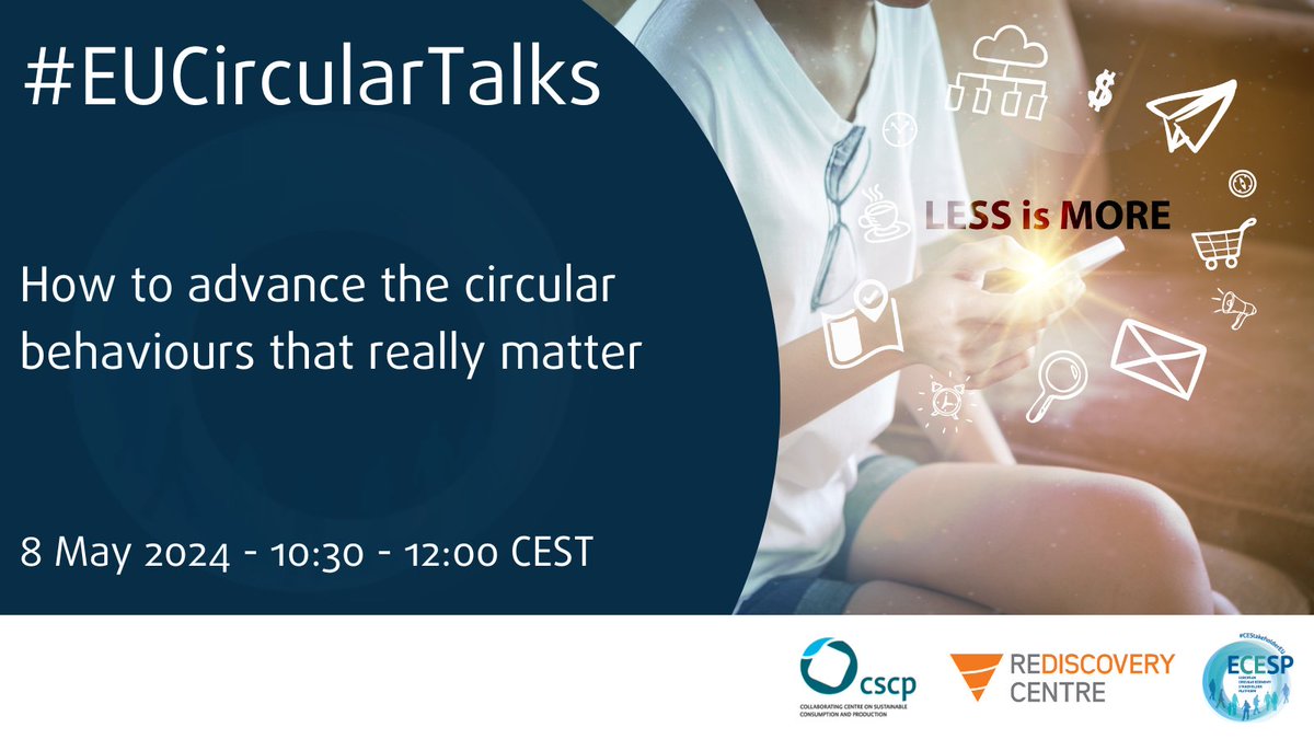 🚨Registrations are open for our next #EUCT Join us on 08/05 to discuss: 🔹How to make circularity the rule among 🇪🇺 consumers 🔹Mistakes made when trying to engage people 🔹Success factors for helping consumers adopt circular behaviours 🔹And more! ➡️bit.ly/3UxTIu5