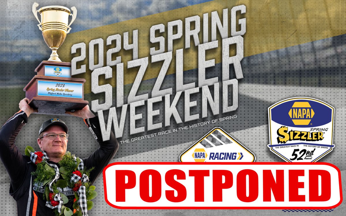 ICYMI: The 52nd NAPA Auto Parts Spring Sizzler has been postponed to Friday, May 10th due to the rain that snuck up on us yesterday. All tickets from Sunday, April 28th are good for the May 10th event. Make sure you hold onto your ticket or wristband! Good news: you get bonus