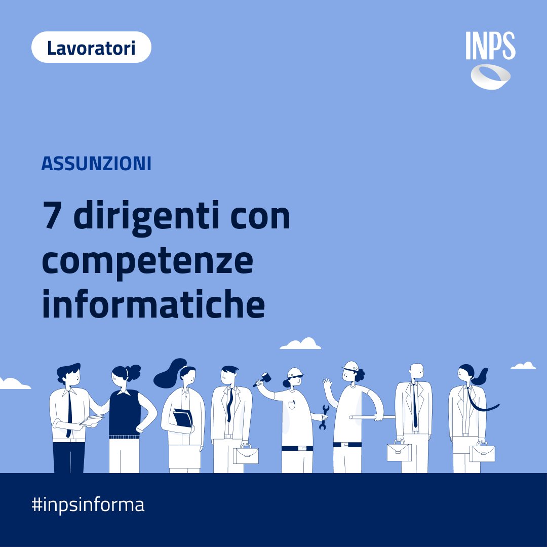 Concorso pubblico per l’assunzione a tempo indeterminato di 7 dirigenti di seconda fascia con competenze informatiche nei ruoli del personale dirigenziale dell’#INPS.
➡️rb.gy/v6ct6g 
#InpsComunica