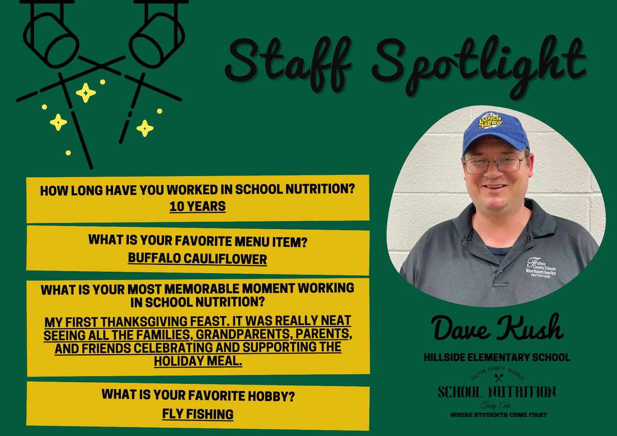 FCSNutrition's tweet photo. Join us as we celebrate our outstanding school nutrition professionals! April Staff Spotlight:
✨ Dave Kush - Hillside Elementary
✨ Kathleen Lindquist - Hillside Elementary
✨ Carol Thomas - Randolph Elementary
#LoveWhatYouDo #GSNAMinded #FuelingGA https://t.co/fqbkAiw7ki