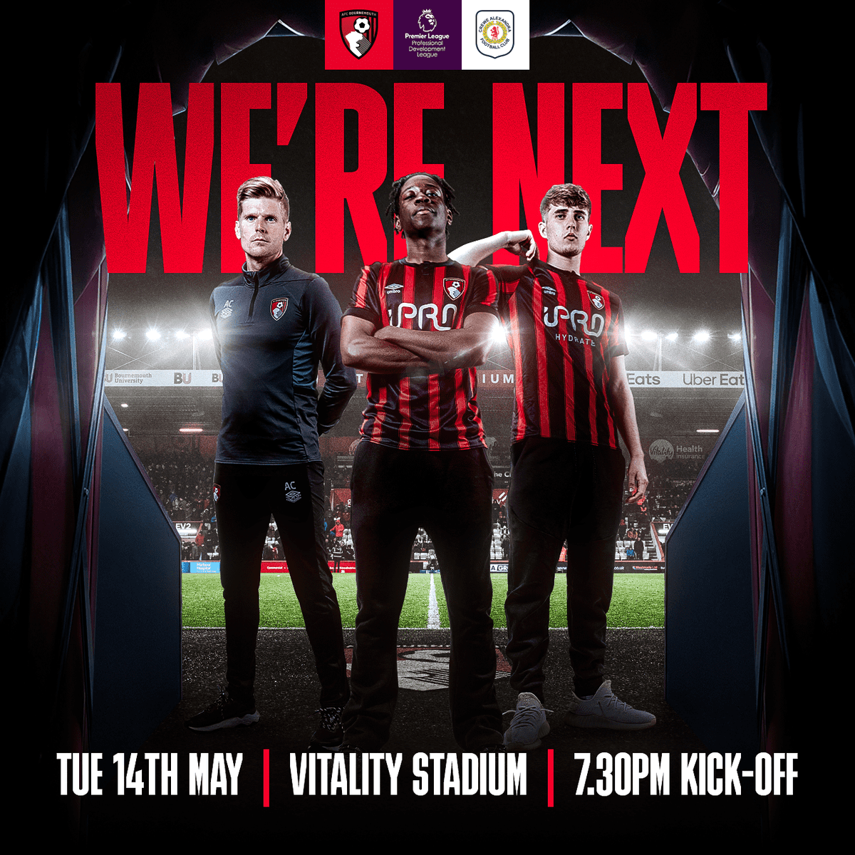 AFC Bournemouth's development squad will host Crewe Alexandra U21s under the lights at Vitality Stadium on Tuesday 14th May at 7.30pm. Tickets are priced from £5 and can be purchased here - bit.ly/43TcPlj Make the most of the group discount! - bit.ly/43Sh2Wx