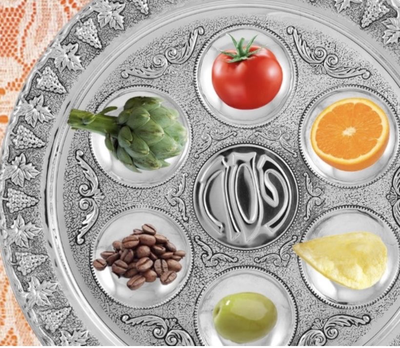 PASSOVER SEDER PLATE CONTAINS THESE FOODS Shank bone represents the Passover sacrifice 🥚eaten along with salt water 🧂🚰 represents 😭 Bitter herbs are horseradish parsley ➕endive Sweet paste made with🍎nuts ➕horseradish Matzah no leaven is eaten Water for washing 🤲