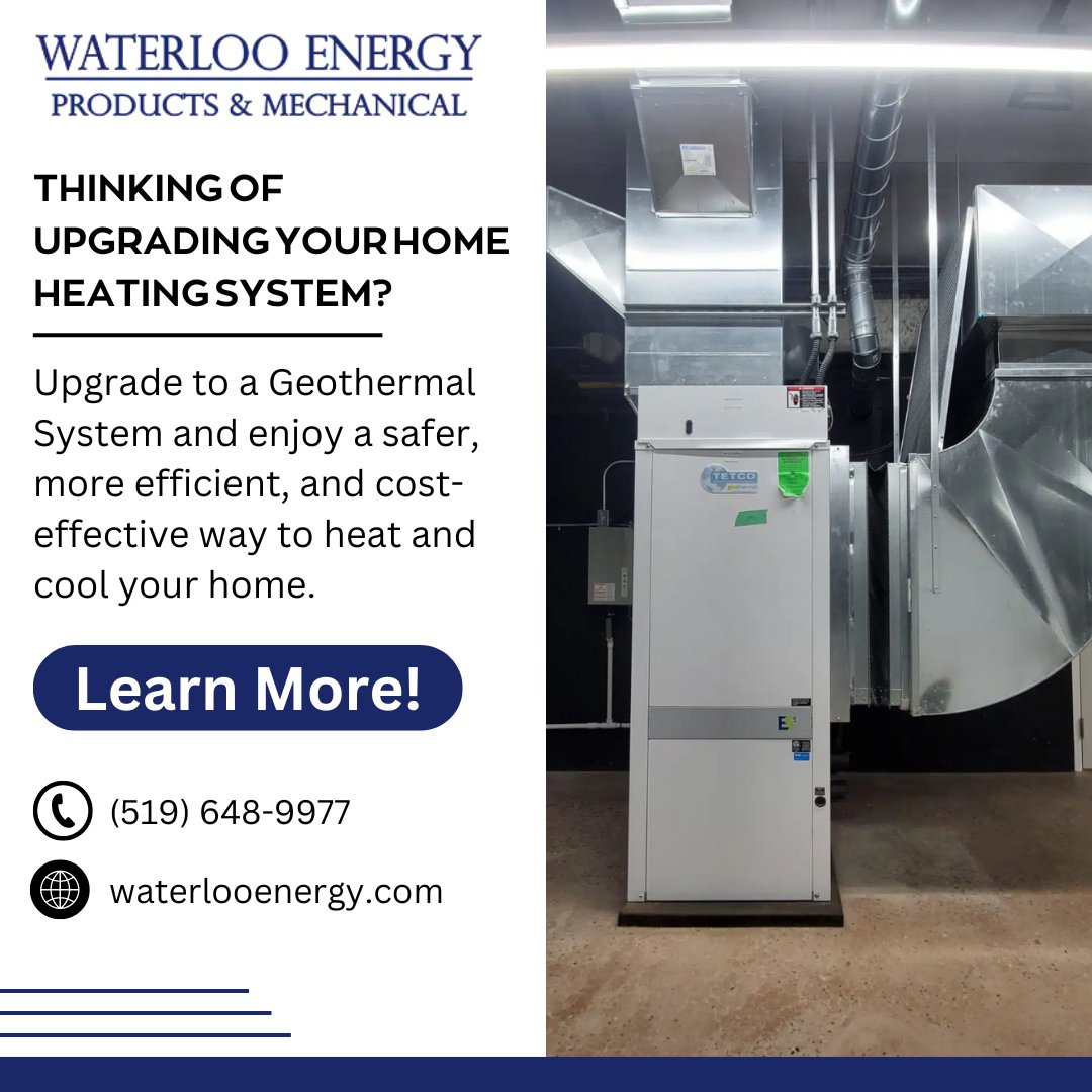 Thinking of upgrading your home heating system? 🌍🏠 Consider switching to a Geothermal System! Here's why: ✅ Eliminate Delivered Fuels ✅ Superior Efficiency: Enjoy over 50% more efficiency than a 14 SEER unit. Contact us today! 📞 (519) 648-9977 waterlooenergy.com/products/geoth…