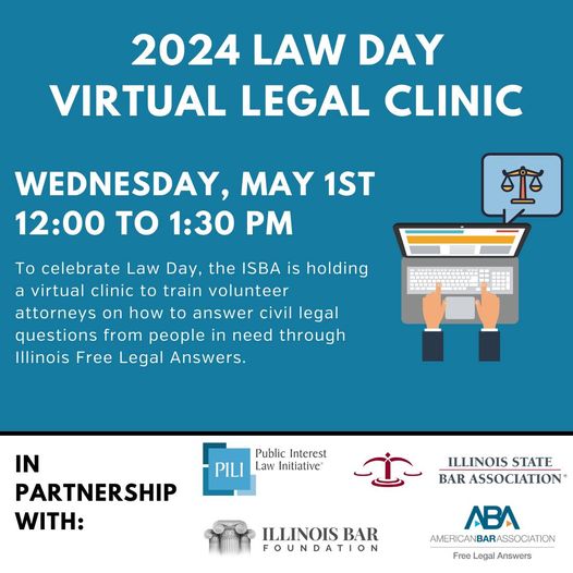 #LawDay2024! Get #FreeCLE on May 1 and learn more about unmet legal needs in Illinois and how Illinois Free Legal Answers helps meet those needs. Join us and sign up: pili.org/event/isba-law… #LawDay #LawDay24 #ISBA #PILI #IBF #ABA @PILI_Tweets @ABAesq