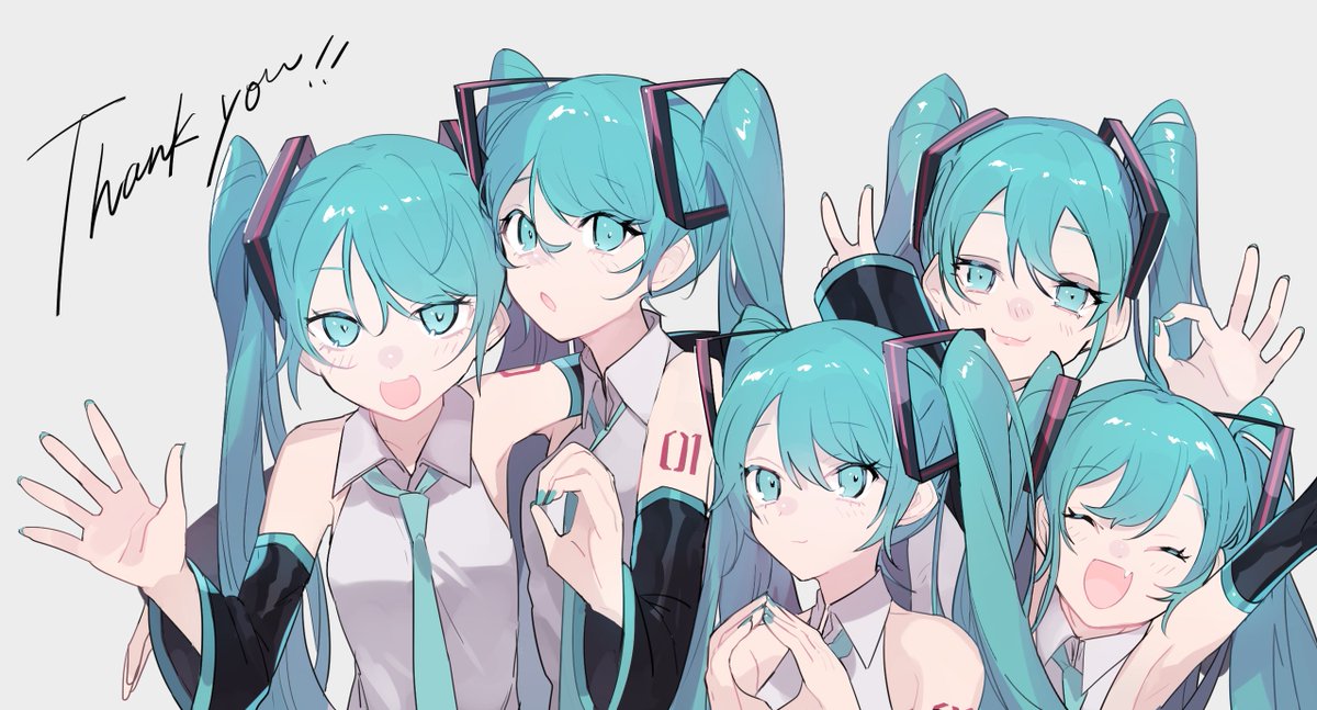 初音ミク 「遅ればせながら5000フォロワーさんありがとうございます!ということでミクさん5」|なると巻きのイラスト