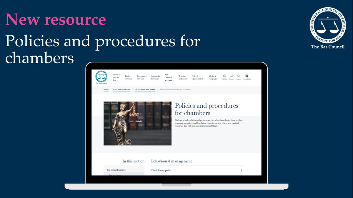 📢New resource for chambers managers. Take a look at our new webpage: it's a one stop shop for chambers management inc links to every policy, procedure & template you need to help you manage chambers of every size & type. Let us know what you think... barcouncil.org.uk/bar-council-se…