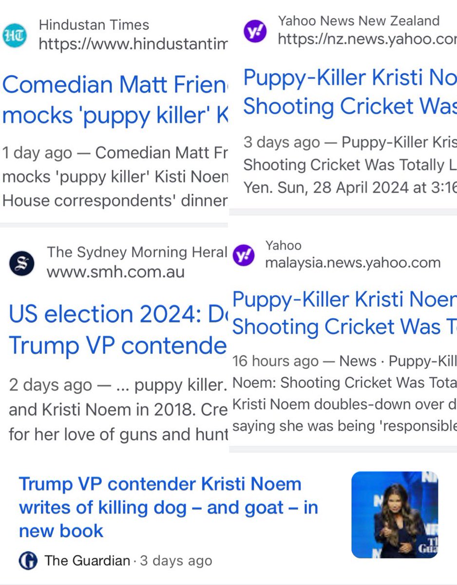 Looks like Kristi Noem has achieved worldwide fame as the “puppy killer” per media reports in India, New Zealand, Malaysia, Australia, Great Britain, and other countries around the globe. Hannibal Lecter would be envious. #puppykiller