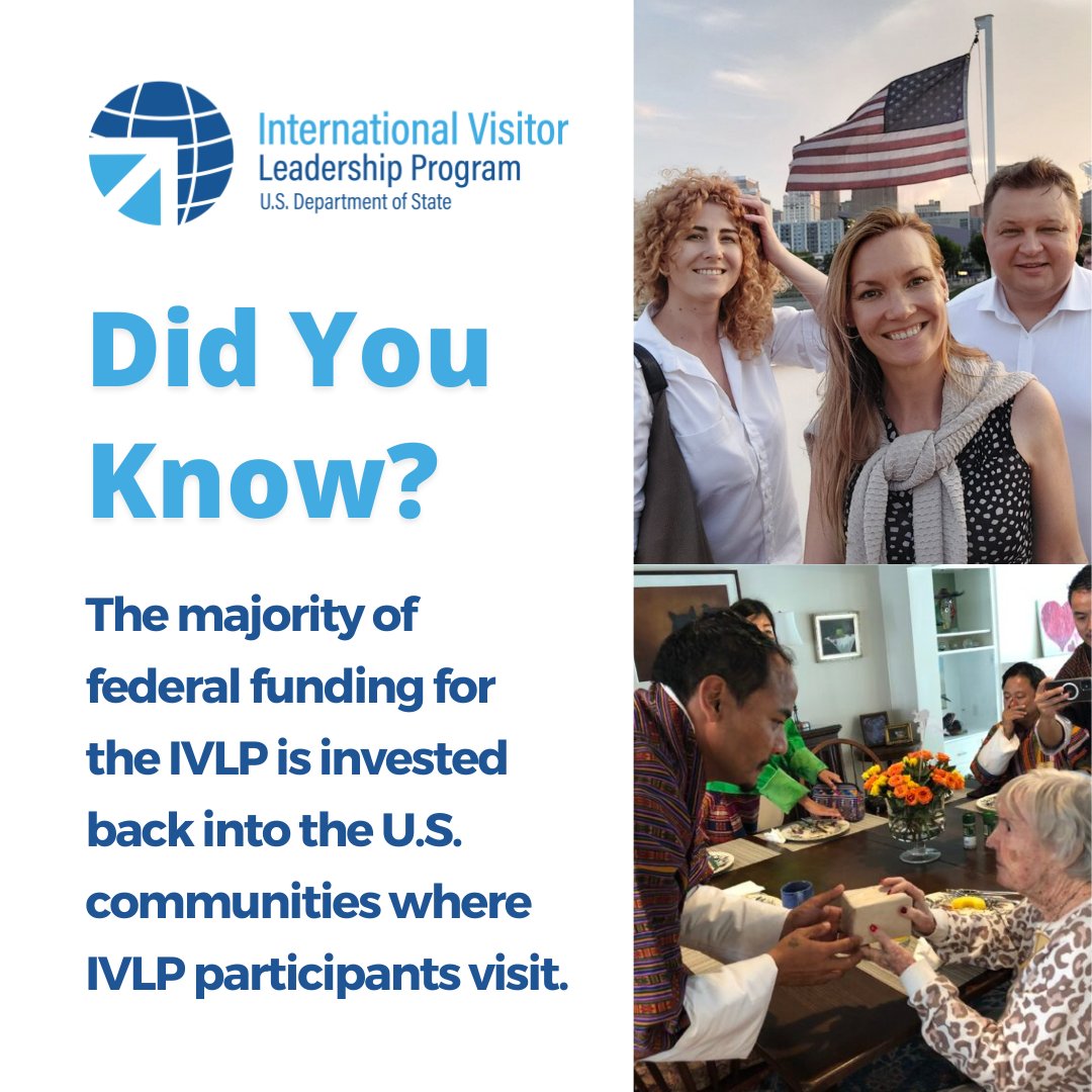 The International Visitor Leadership Program (#IVLP) connects Americans with international professionals and experts. This program also benefits the local economies of the U.S. communities that the participants visit! Learn more: eca.state.gov/ivlp