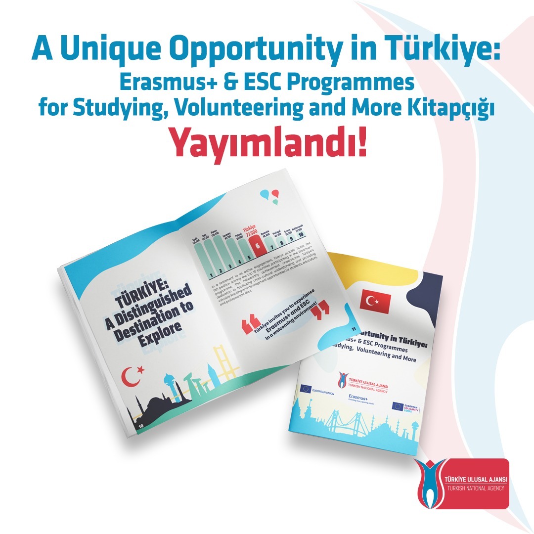 Çantanızın bir köşesinde yer açın! Erasmus+ ve ESC kapsamında proje yapacak herkes için bir yayın hazırladık. “A Unique Opportunity in Türkiye ” yayımlandı! Eğitim, öğretim ve gönüllülük alanlarında Erasmus+ ve ESC Programları kapsamında ülkemizin sunduğu eşsiz fırsatları…