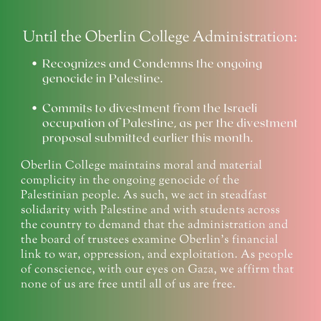 Oberlin Alumni for a Free Palestine tweet media