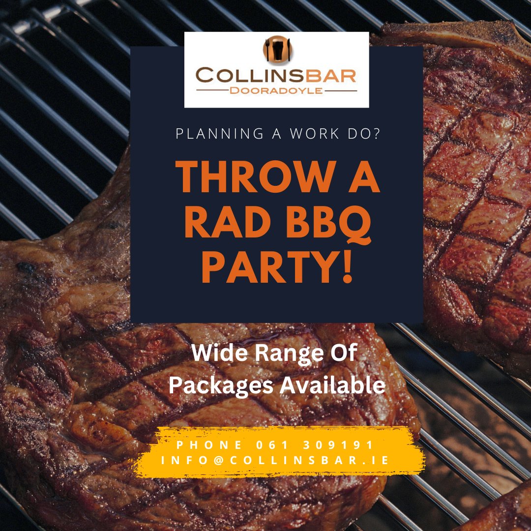 Summer is around the corner and that means its time to get booking your Summer BBQ Party here at Collins Bar Dooradoyle!!   #bbq #partyseason #gardenparty #foodtruck #freeparking #greatfood #booknow collinsbar.ie