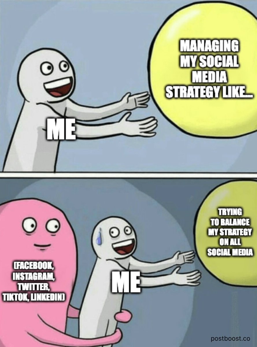 Me managing my social media strategy like... Me trying to balance my strategy on all social media... 🎈💨 #SocialMediaManager