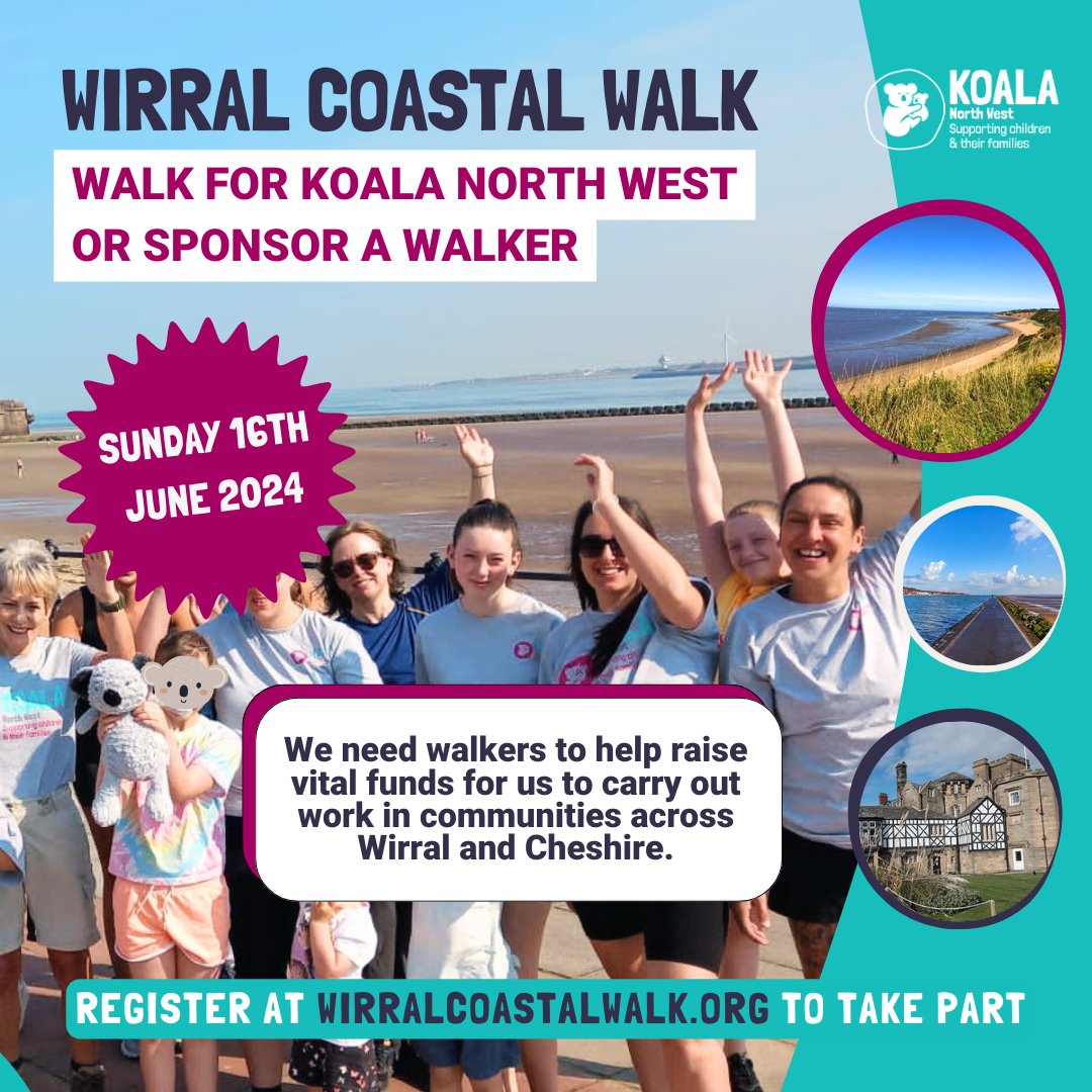 Walk for Koala 🚶 A guaranteed good day out for the whole family, a chance to get to know new people and even reach personal fitness goals! All while raising money to support local families. 📅SUNDAY 16TH JUNE Sign up to get involved! - wirralcoastalwalk.org #support #KNW