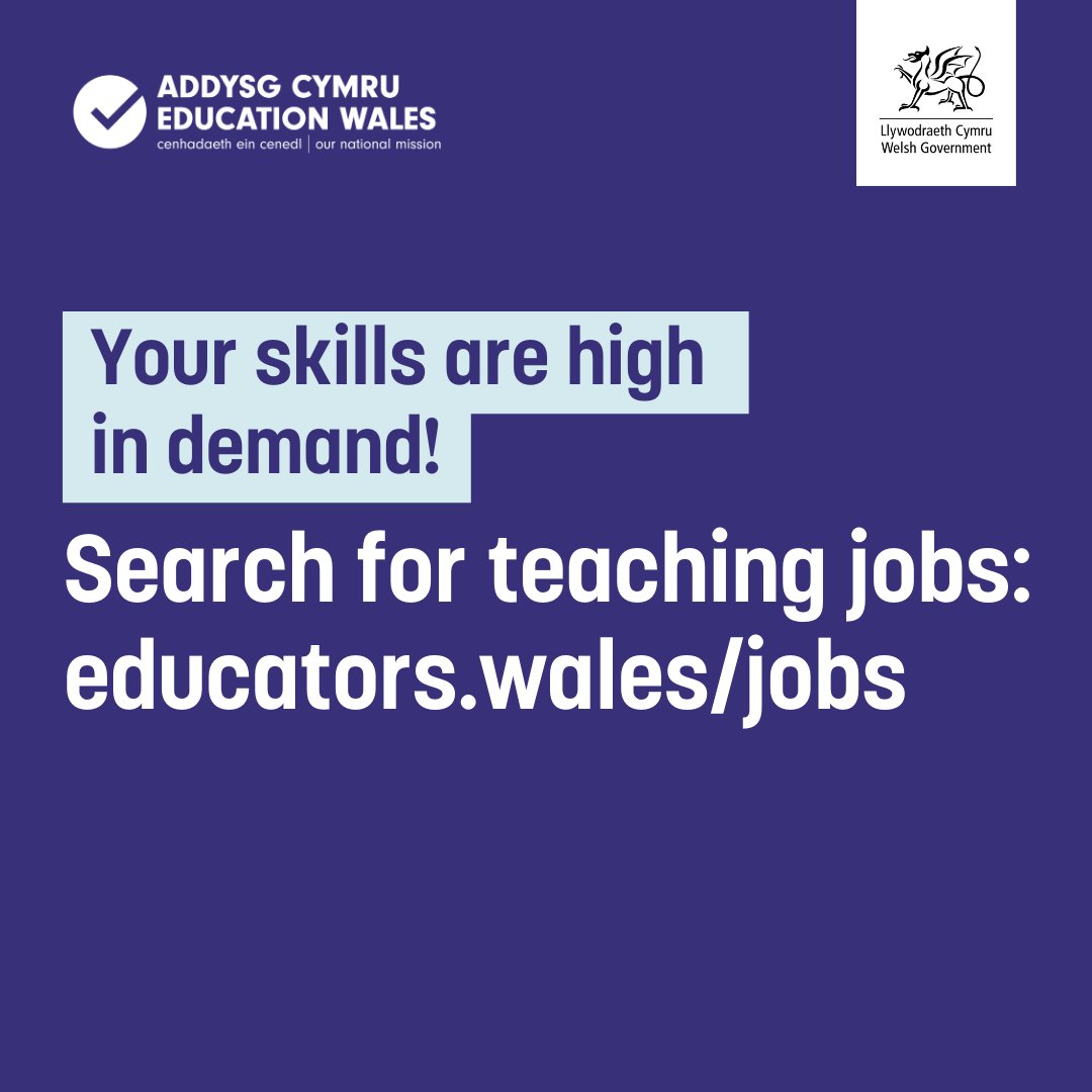 Secondary teachers who siarad Cymraeg are high in demand! Search for jobs: educators.wales/jobs #TeachingWales @BangorUni @UWTSD