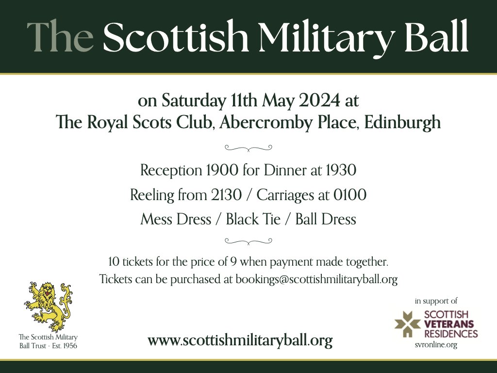 #ICYMI: The #Scottish #Military Ball welcomes serving and former members of the #ArmedForces from across #Scotland and beyond, and their family and friends. This year's supported #charity is the @ScotVetRes. 🗓️🏴󠁧󠁢󠁳󠁣󠁴󠁿🗓️