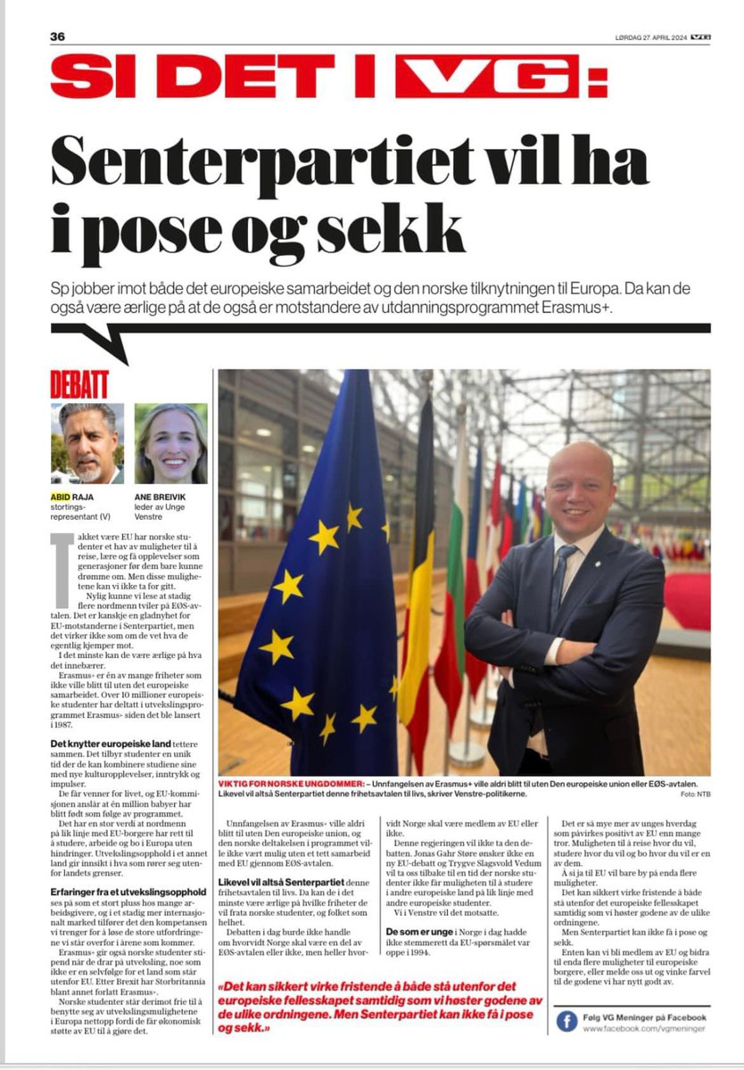 SP jobber imot både det europeiske samarbeidet og den norske tilknytningen til Europa. 

Da kan de også være ærlige på at de også er motstandere av utdanningsprogrammet Erasmus+ som Haramsøy skole er en del av og har hatt stor utbytte av. @abidraja @anebrei @Venstre