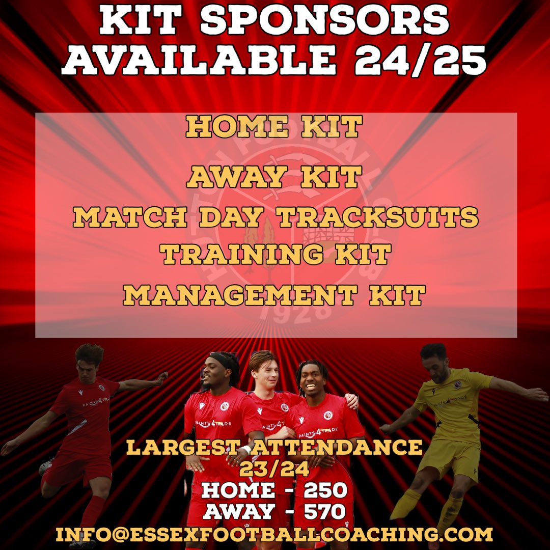 Interested in sponsoring our exciting first team for next season…email the address below for prices. Advertising will be placed on kit, in programmes and on socials 🔴⚪️ #upthetons