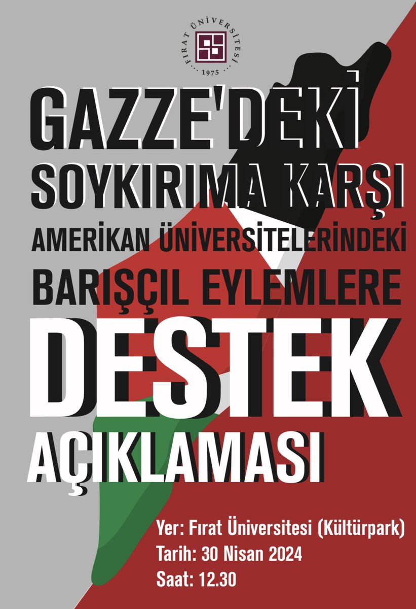 Üniversitemiz tarafından; son günlerde ABD üniversitelerinde başlayan Gazze soykırımı karşıtı üniversite öğrencileri ile hocalarının barışçıl gösterilerine destek ve bu gösterilere karşı uygulanan orantısız şiddet ve kaba gücü kınama çağrısında bulunulacaktır.