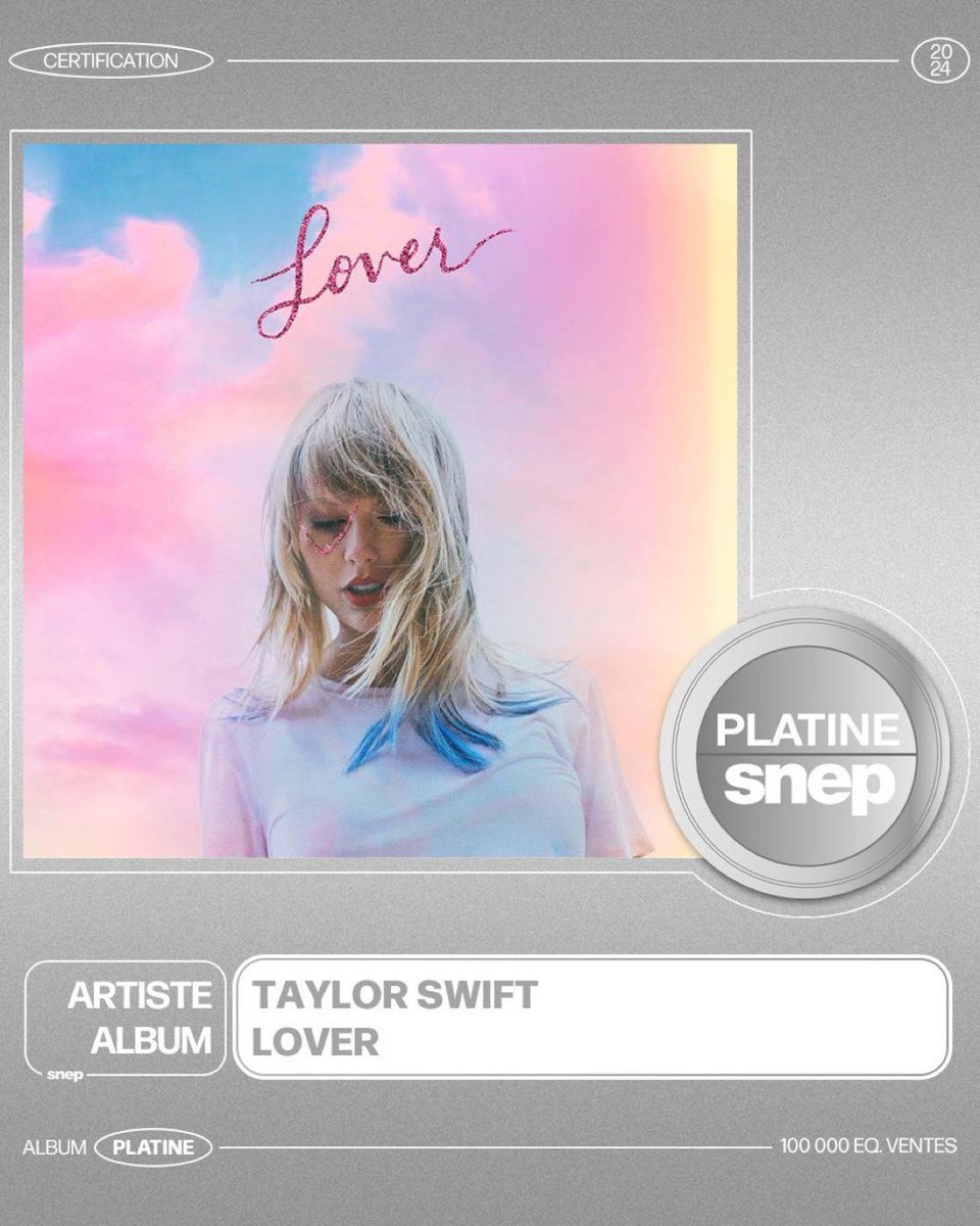 💿 L’album « Lover » est certifié Platine en France 🇫🇷 (100 000 équivalents ventes)! 👏