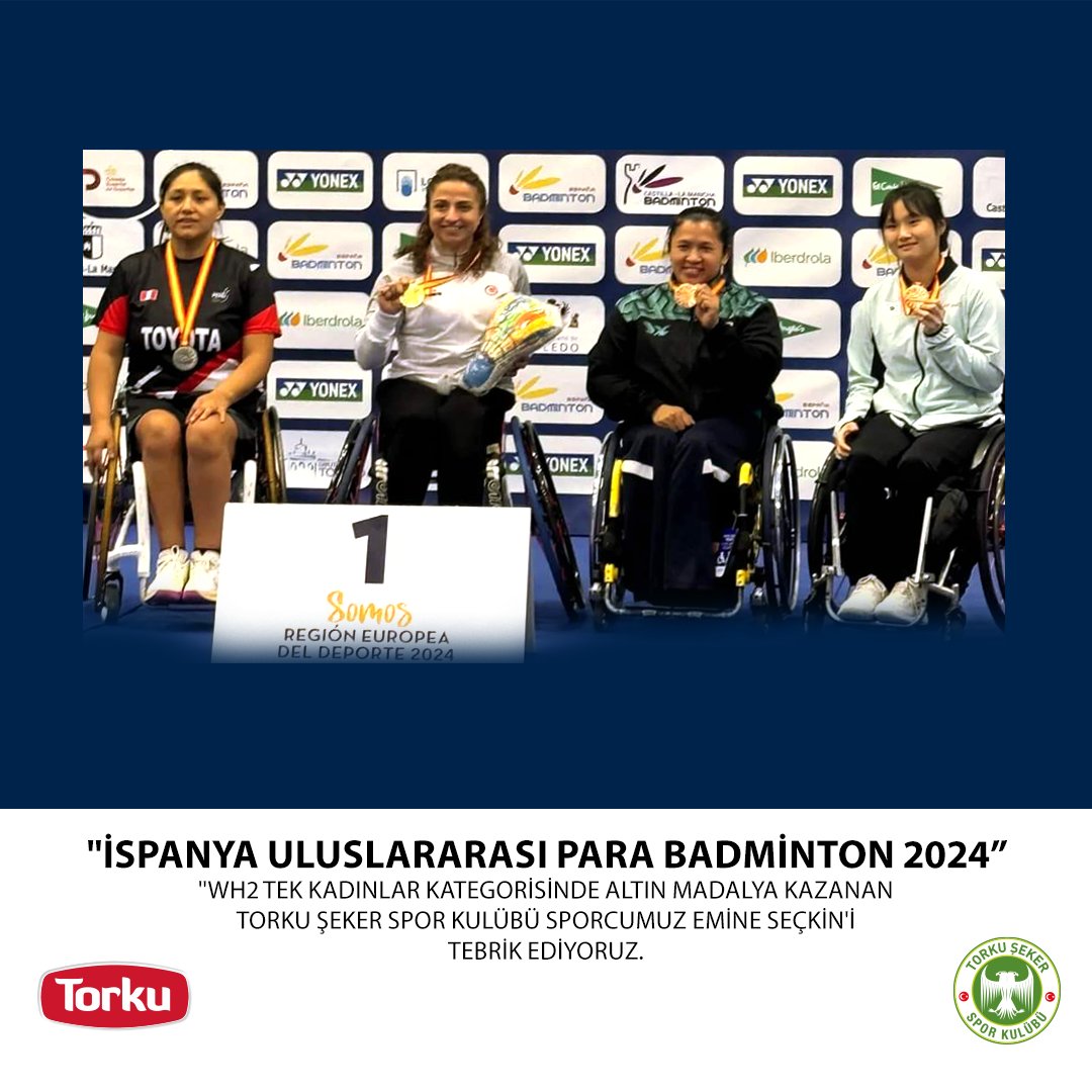 23-27 Nisan tarihlerinde İspanya'da yapılan Uluslararası Para Badminton Level 1 Turnuvasında şampiyon olan Torku Şeker Spor Kulübü sporcumuz Emine SEÇKİN'i tebrik ediyoruz.

#TorkuŞekerSpor #ParaBadminton