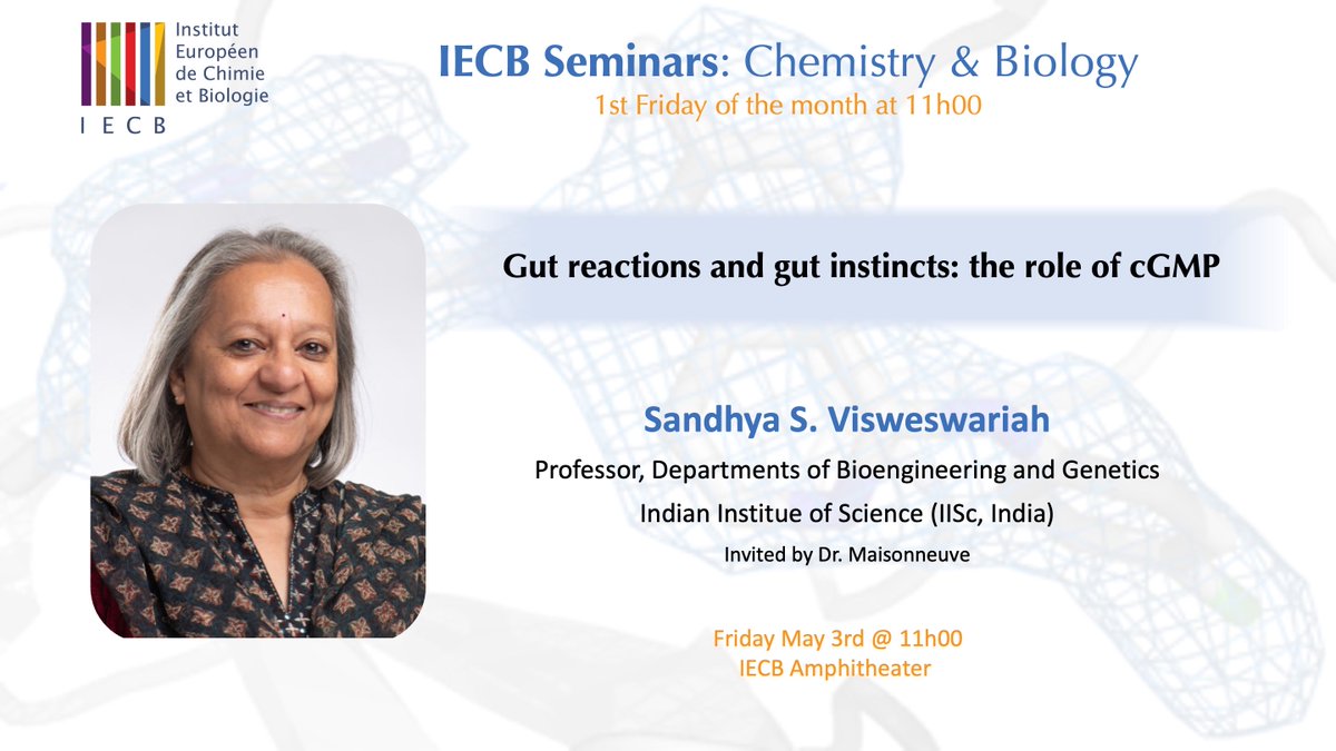 Pierre Maisonneuve (@maisonneuve_phd) on Twitter photo We are please to announce the next monthly IECB seminar. This Friday <a href="/11AM/">11 am in morning</a> at the <a href="/iecb_bordeaux/">Institut Européen de Chimie et Biologie</a> Pr. Visweswariah will present her work on human gut physiology and the role of cGMP. Please share widely. @CBMN @BordeauxSts We are please to announce the next monthly IECB seminar. This Friday <a href="/11AM/">11 am in morning</a> at the <a href="/iecb_bordeaux/">Institut Européen de Chimie et Biologie</a> Pr. Visweswariah will present her work on human gut physiology and the role of cGMP. Please share widely. @CBMN @BordeauxSts
