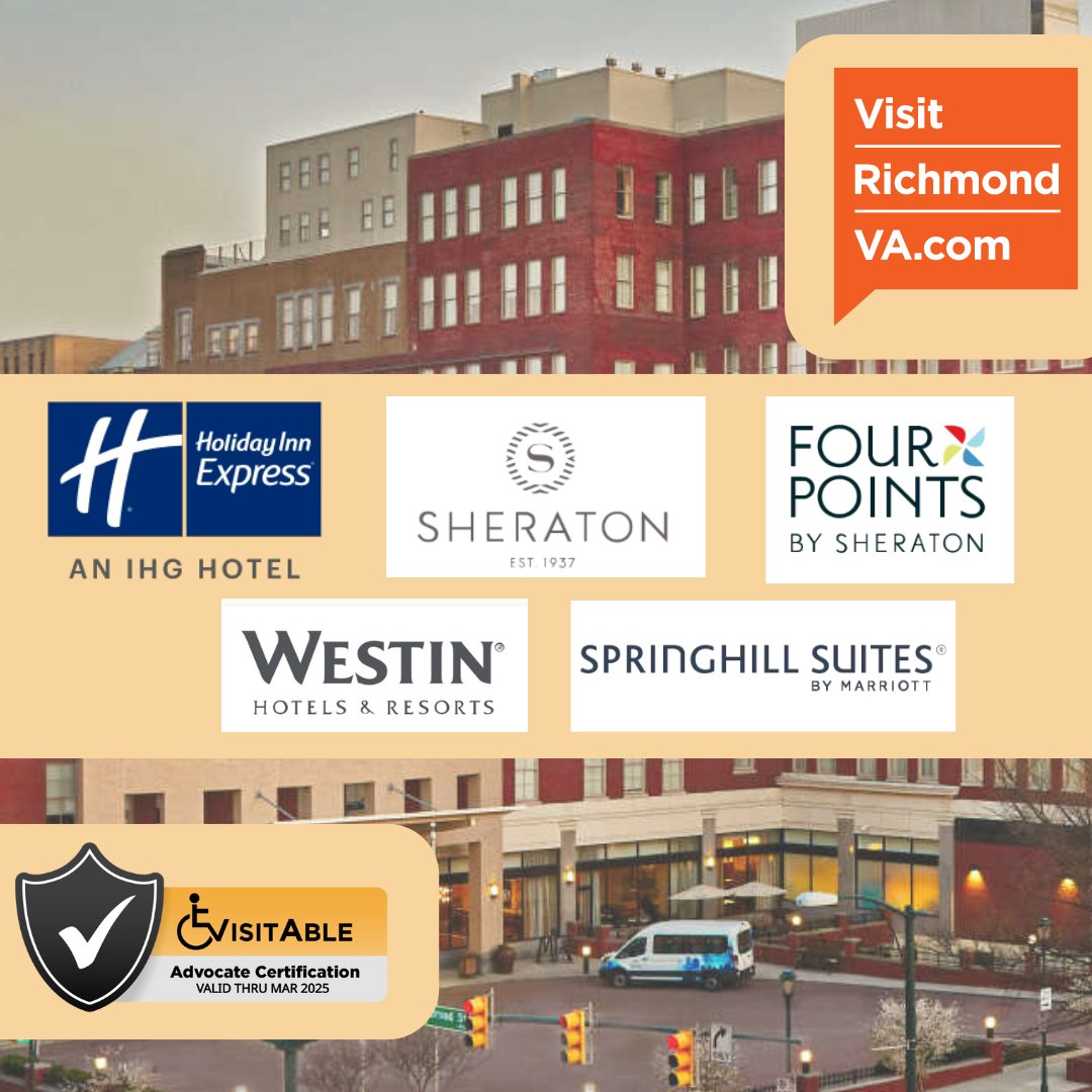 We've partnered with @VisitRichmond to collab with hotels in the greater Richmond area. Proud to recognize Holiday Inn Express Richmond North Ashland, The Westin Richmond, SpringHill Suites Richmond NW, Sheraton Richmond Airport, and @fprichmondarpt ! For more, click our bio link