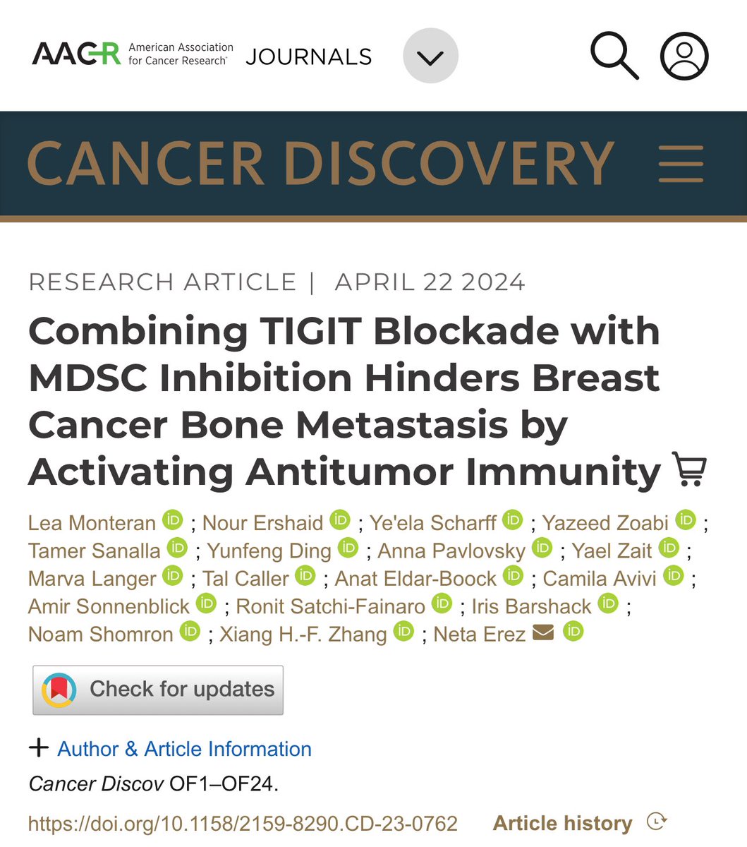 Combining TIGIT Blockade with MDSC Inhibition Hinders Breast Cancer Bone Metastasis by Activating Antitumor Immunity

@CD_AACR @AACR @OncoAlert @oncodaily #MedEd #MedX #Oncology #Breastcancer 

 doi.org/10.1158/2159-8…