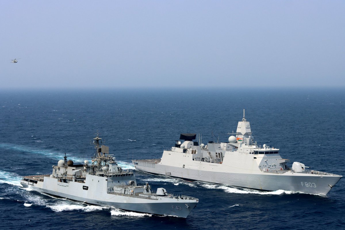 #IndianNavy's guided missile frigate #INSTrishul participated in Maritime Partnership Exercise with Royal Netherlands Navy Ship #HNLMSTromp, which included tactical manoeuvres, helicopter ops and Replenishment at Sea approaches.
#BridgesofFriendship