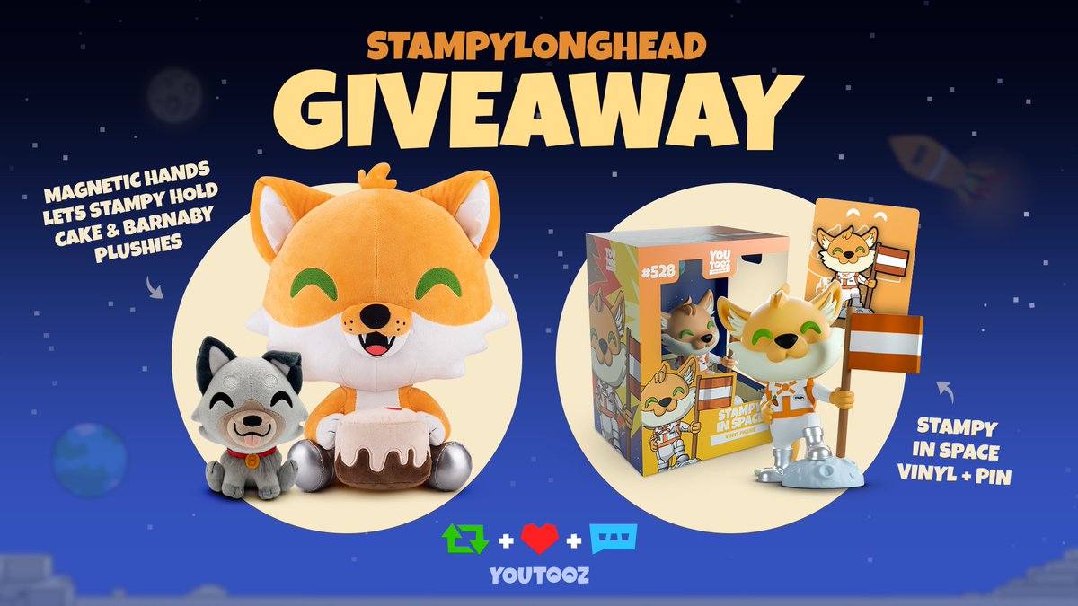 GIVEAWAY TIME!!! :D 🐱🍰

Comment “CAKE” on this post, RT & follow @youtooz for your chance to win a bunch of Stampy YouTooz Goodies!!!

Winners will be chosen before the merch is available on the 1st May 🙌🙌🙌